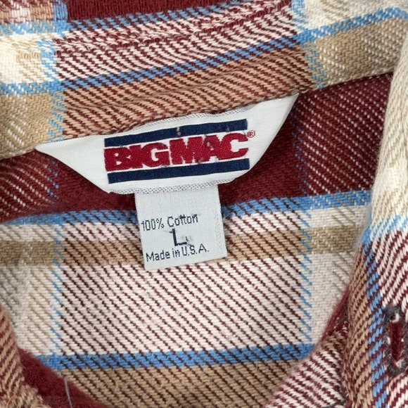 Big Mac Flannel Shirt Mens Large Red Beige Plaid JCPenny 80s VTG Made USA - Picture 13 of 13